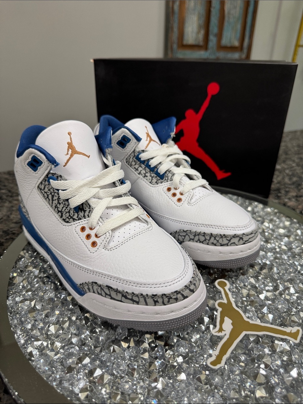 Air Jordan 3 retro Washington wizards Elephant Print Gold EUC 5.5Y W7
